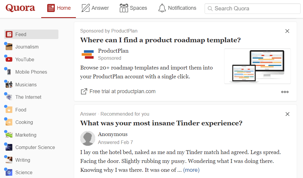 quora home page