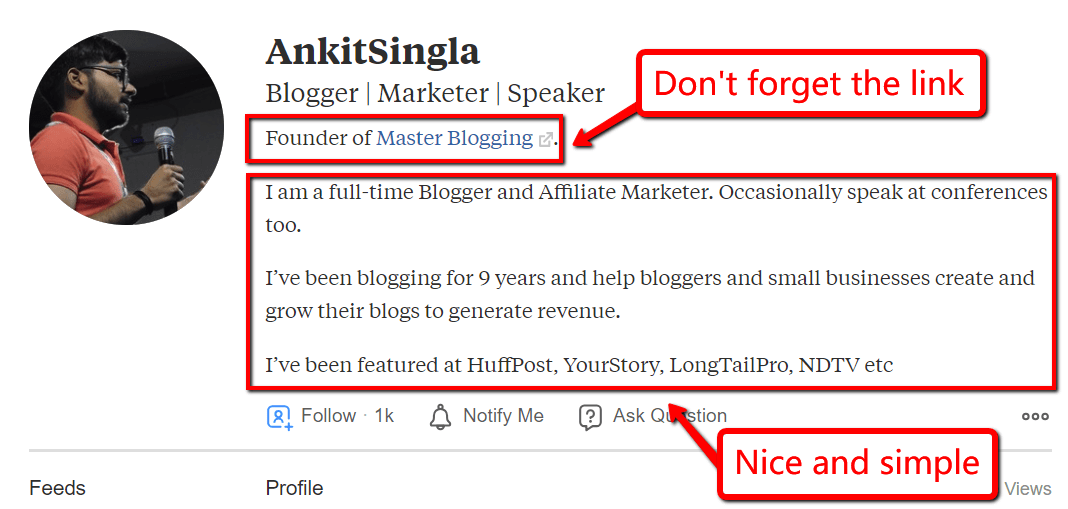 quora profile description