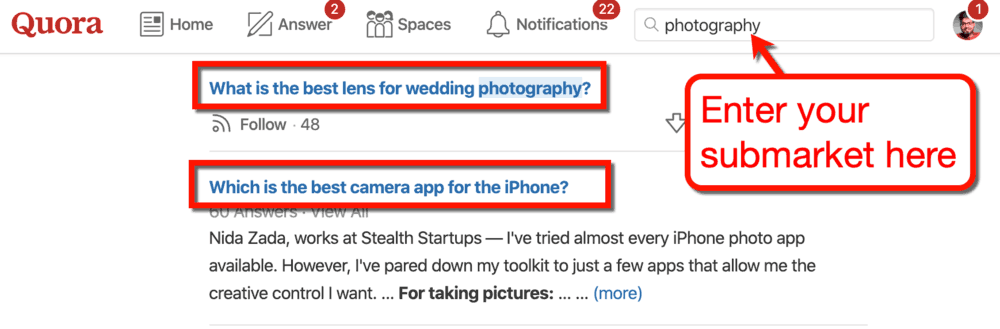 Quora Searching for a Submarket