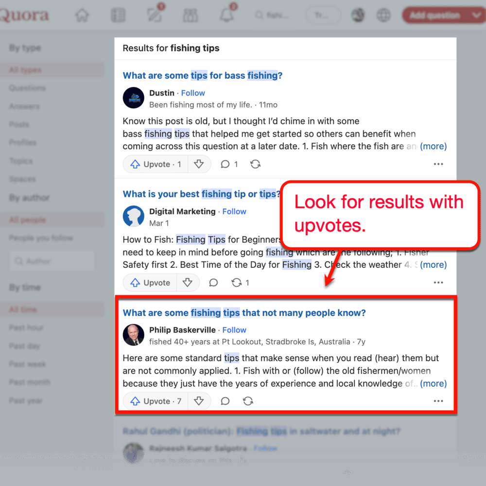 Looking for Quora results with upvotes