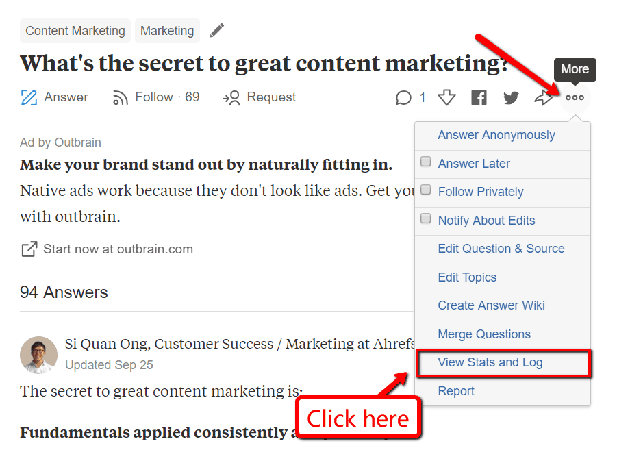quora view stats and log
