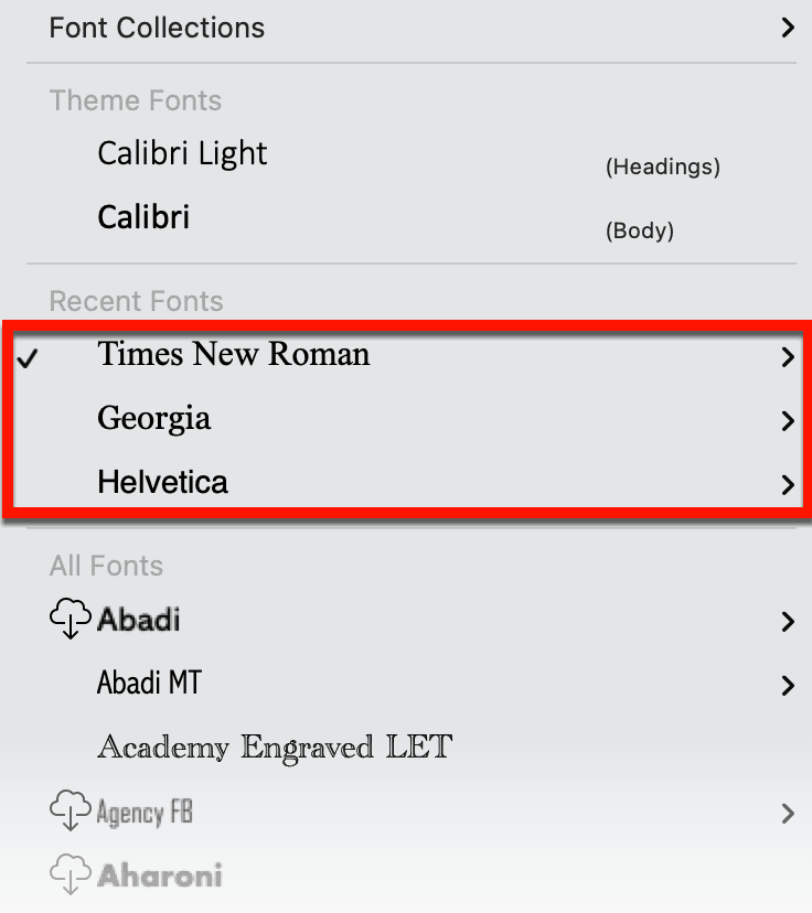 MS Word Redable Font Choices