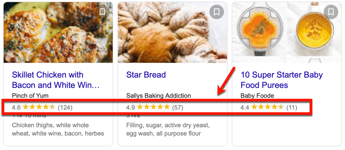 Recipes Rich Snippets on Google