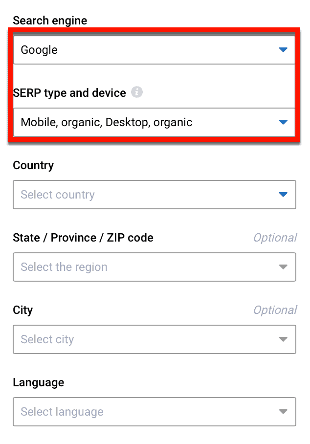 Search SERP Type and Device Recommended