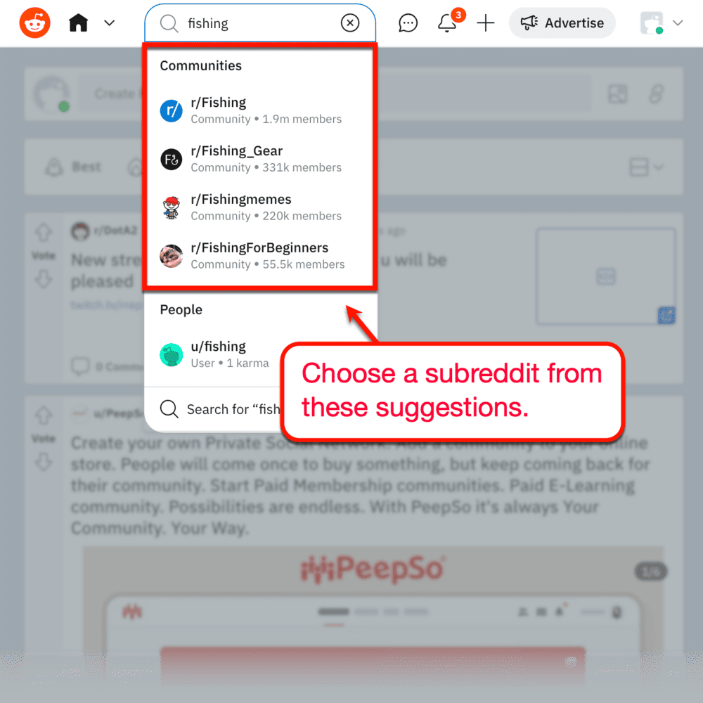 Reddit search suggestions for "fishing"