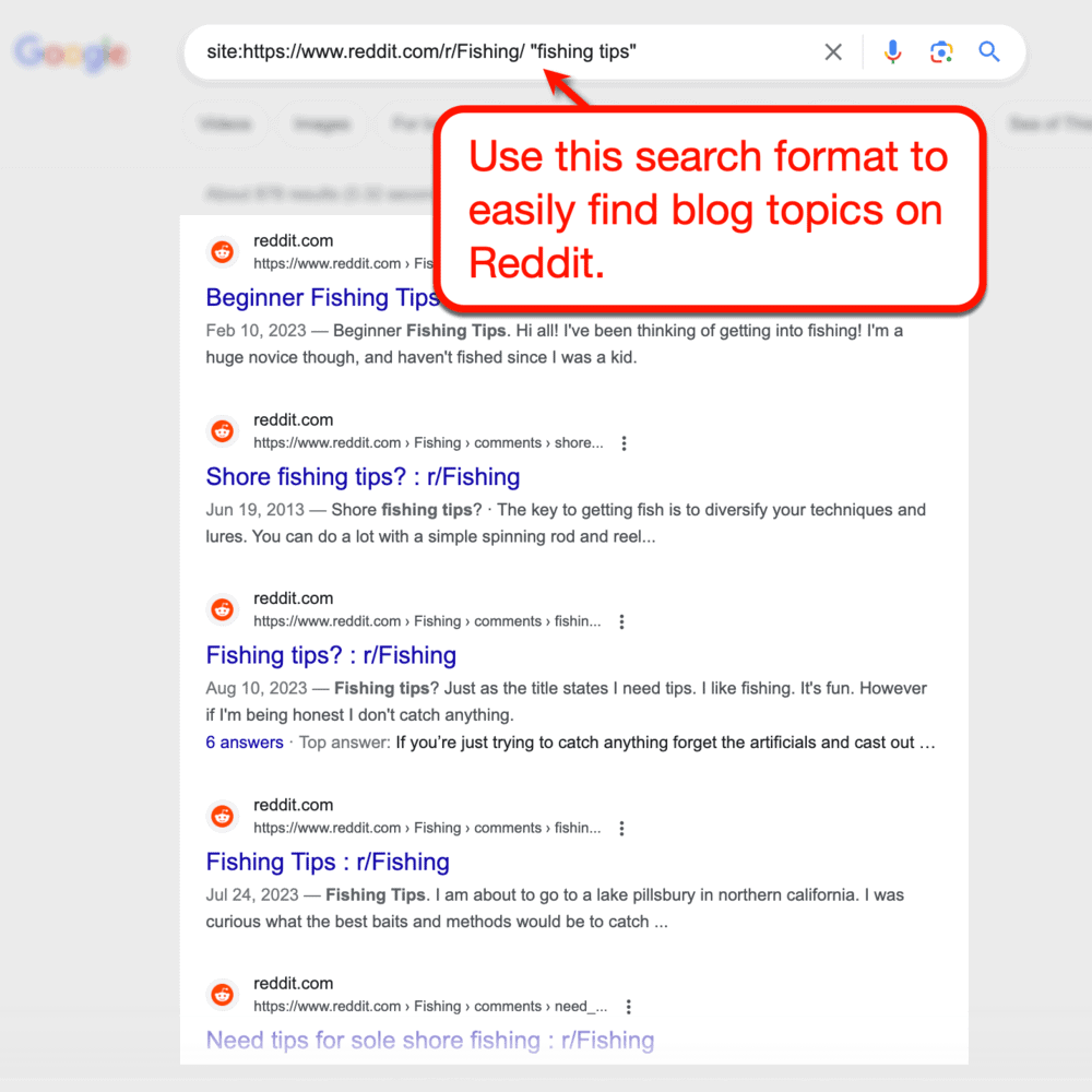 Reddit topic research through Google