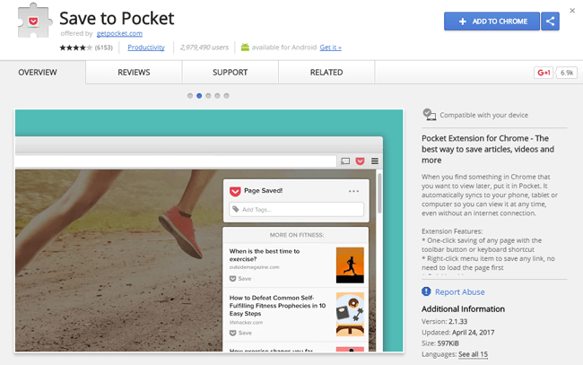 Save To Pocket Chrome Extension