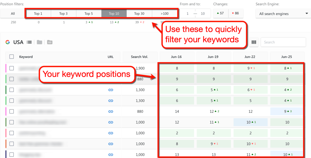 SE Ranking Keyword Filters