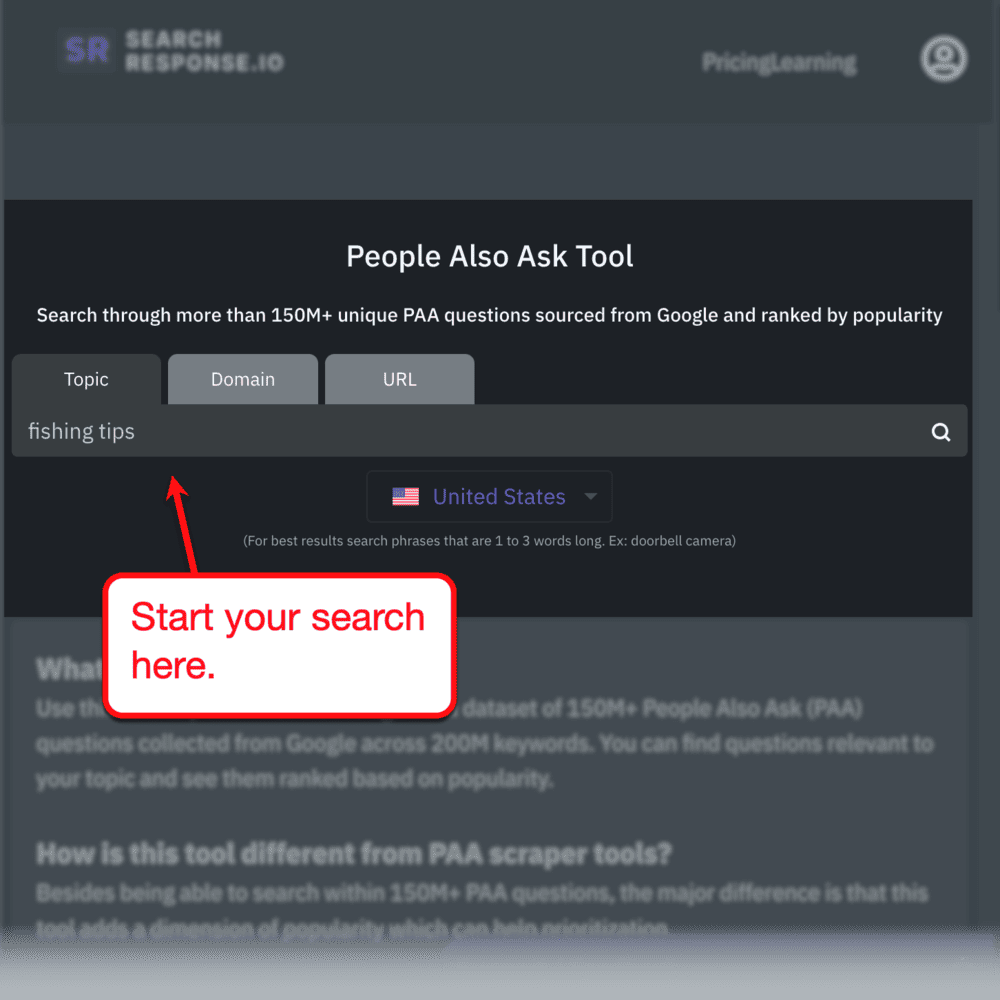 Search Response PAA tool interface