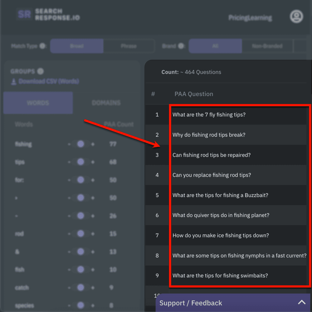 Search Response PAA question suggestions