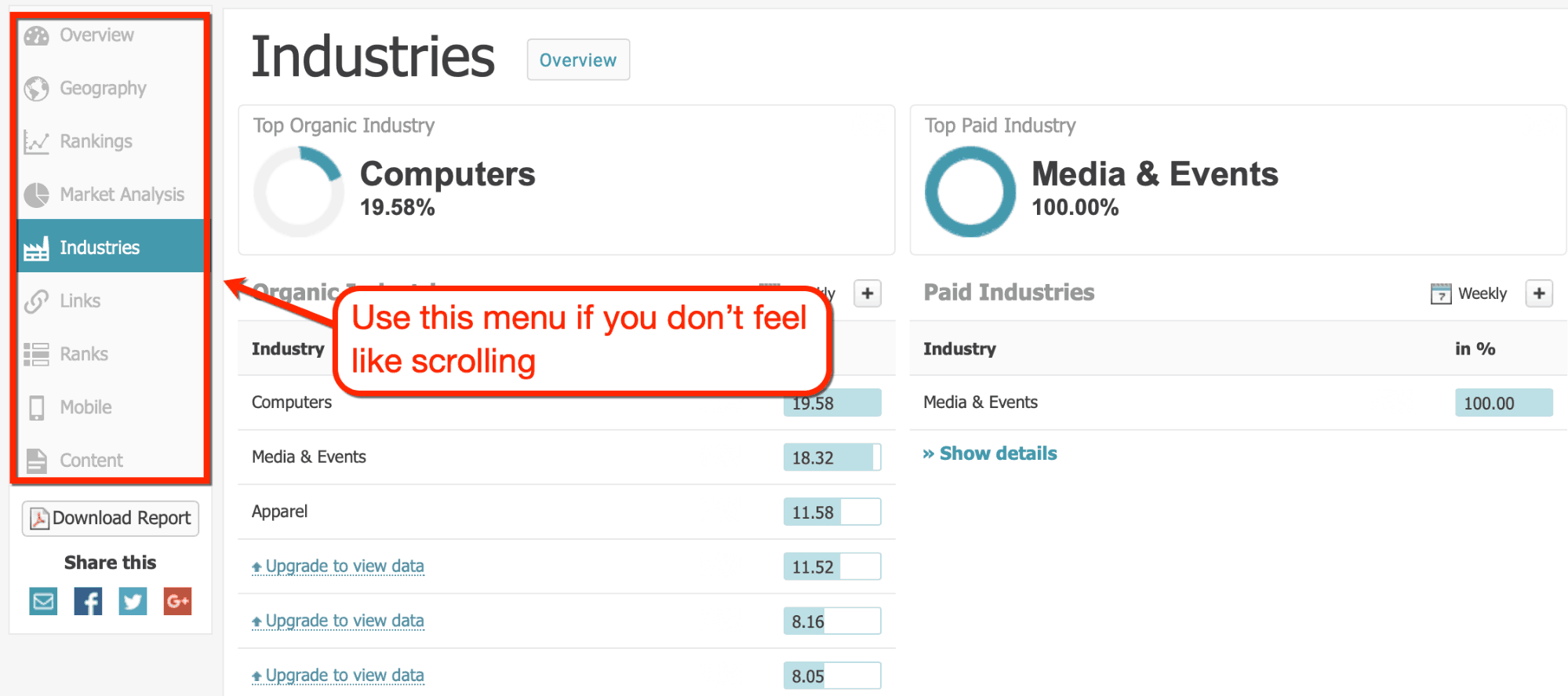 searchmetrics navigation