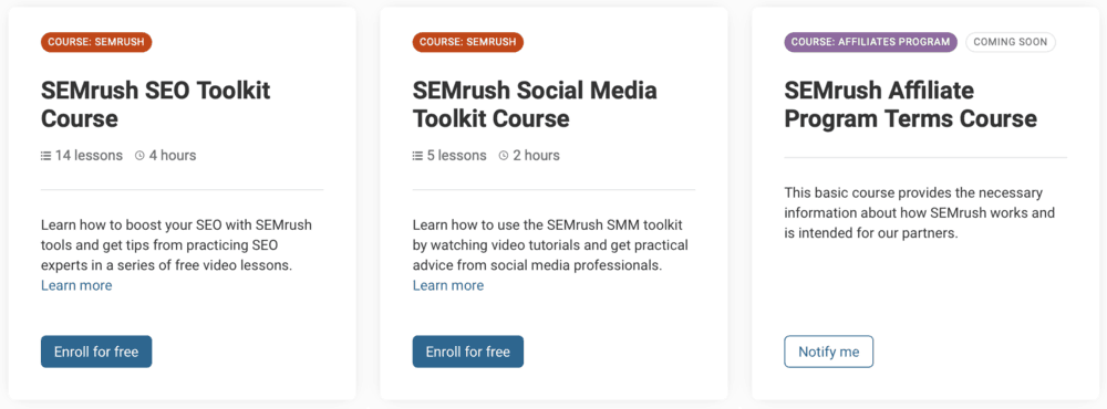 SEMrush Academy Courses