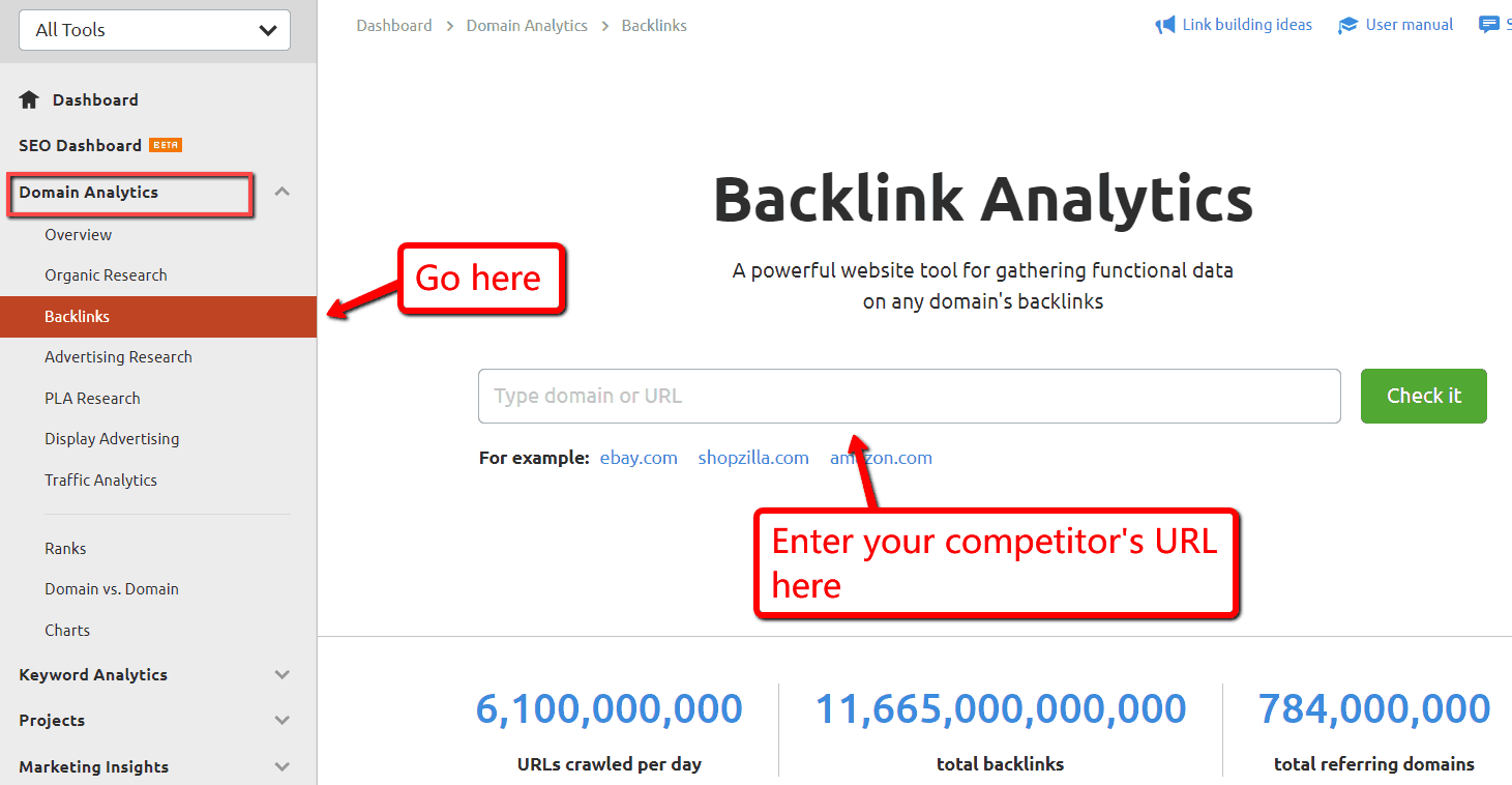 SEMrush backlink analytics