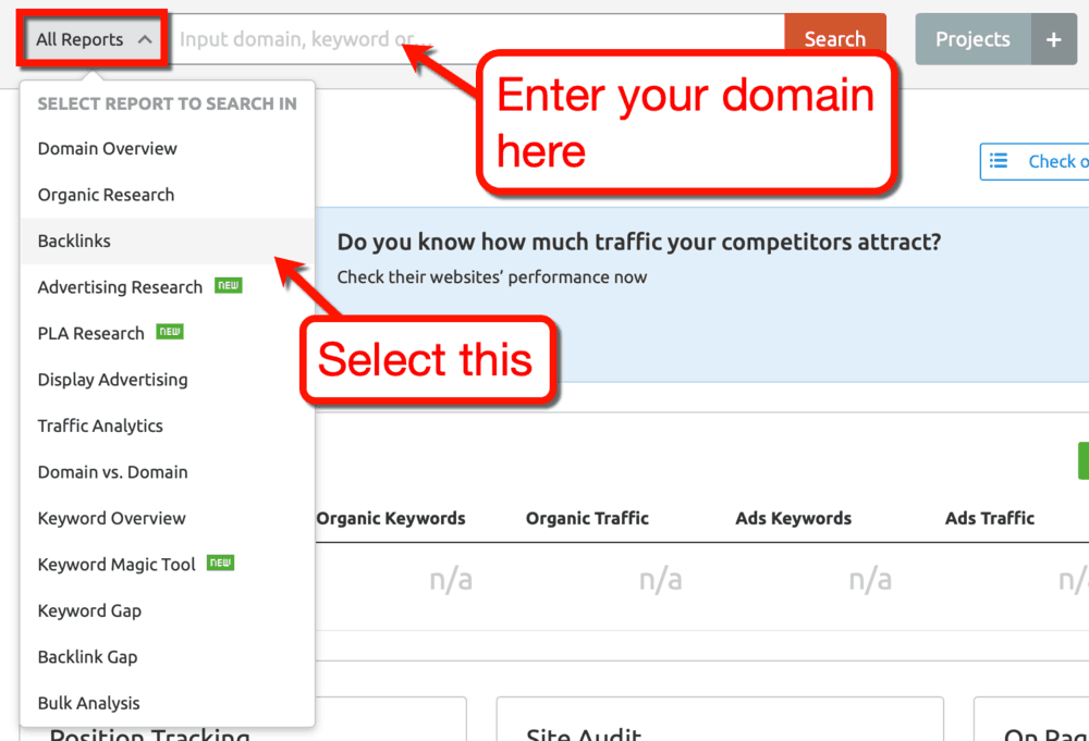 SEMrush Backlink All Reports