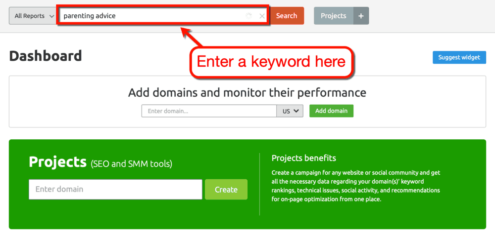 SEMrush Enter a Keyword