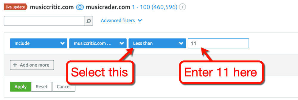Keyword Gap Position Filter