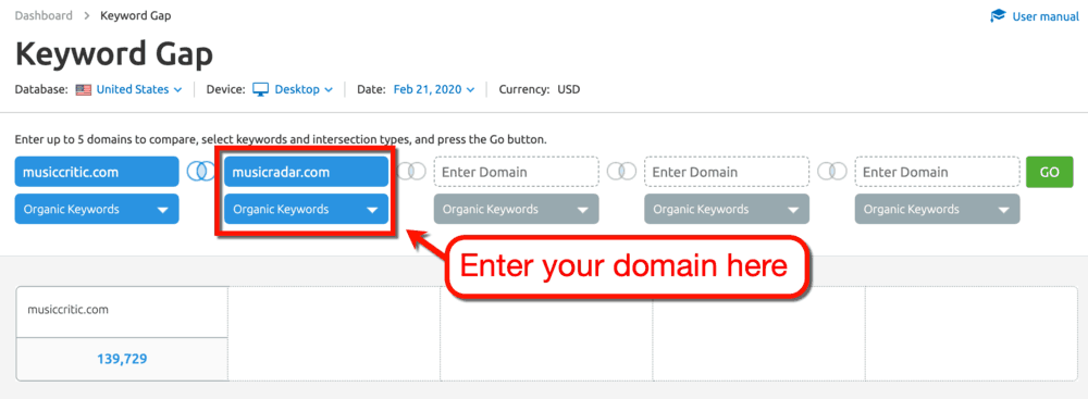 Keyword Gap Tool Second Domain