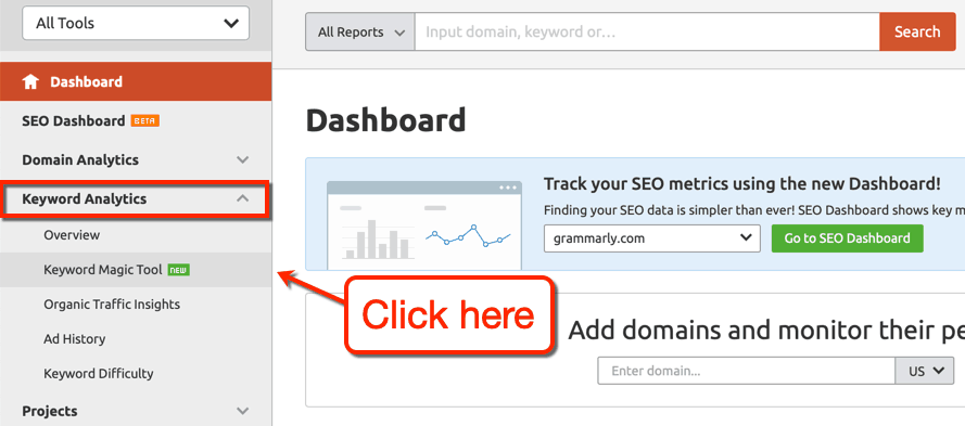 SEMrush Keyword Magic Tool