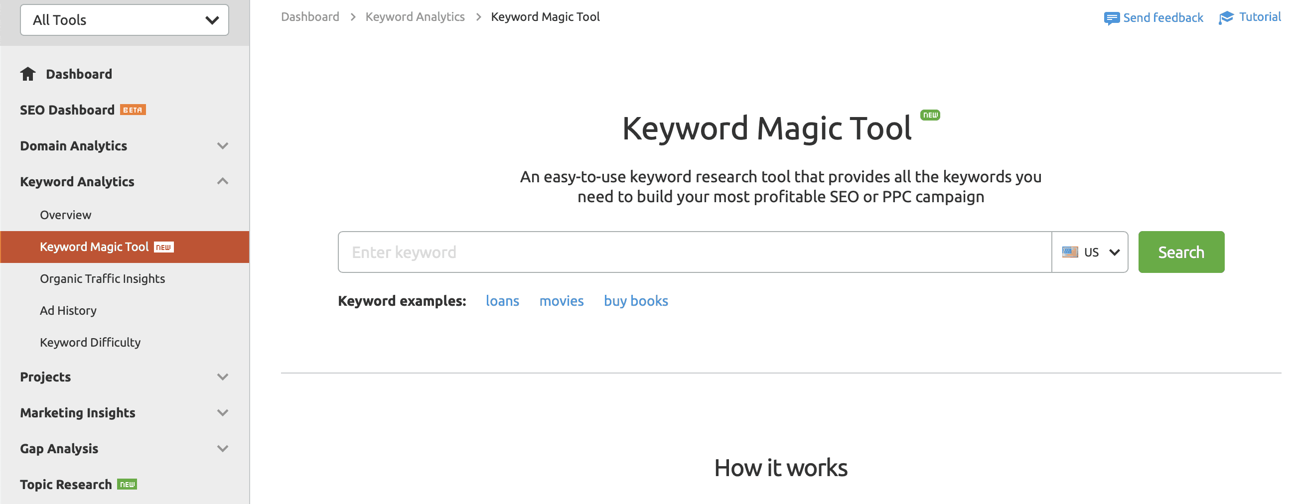 SEMrush keyword magic tool