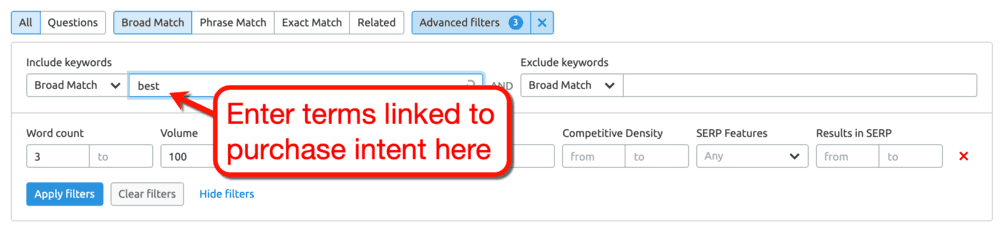 Keyword Magic Tool Include Filter