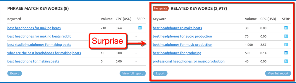 Keyword Overview Related Keywords Panel