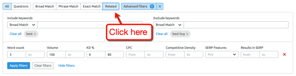 Keyword Magic Tool View Related Keywords