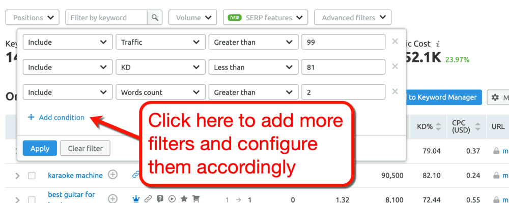 Domain Overview Filters Add Conditions