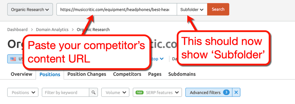 SEMrush Organic Research Subfolder