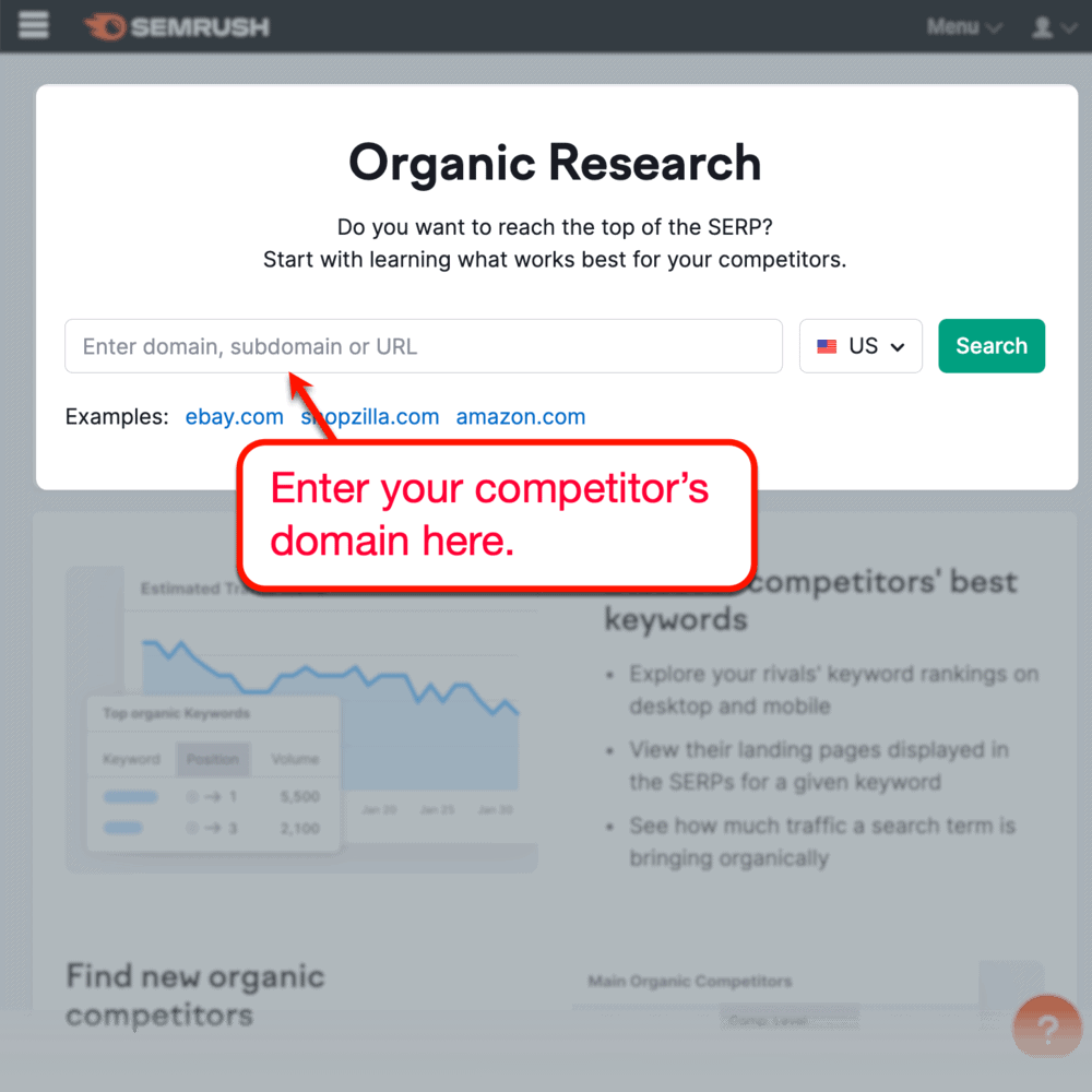 Semrush organic research tool