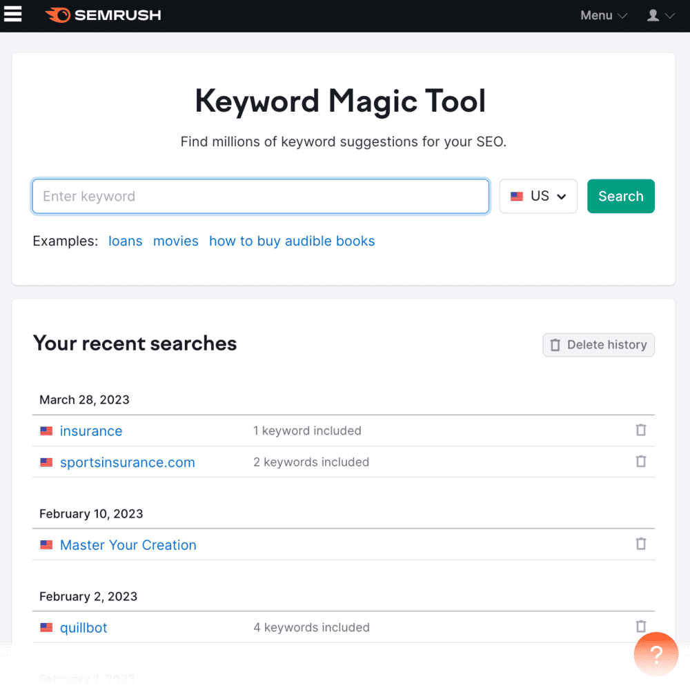 Semrush Keyword Magic Tool