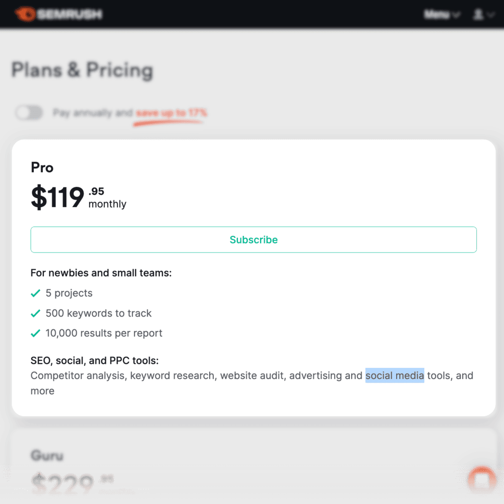 Semrush Pro Pricing Information