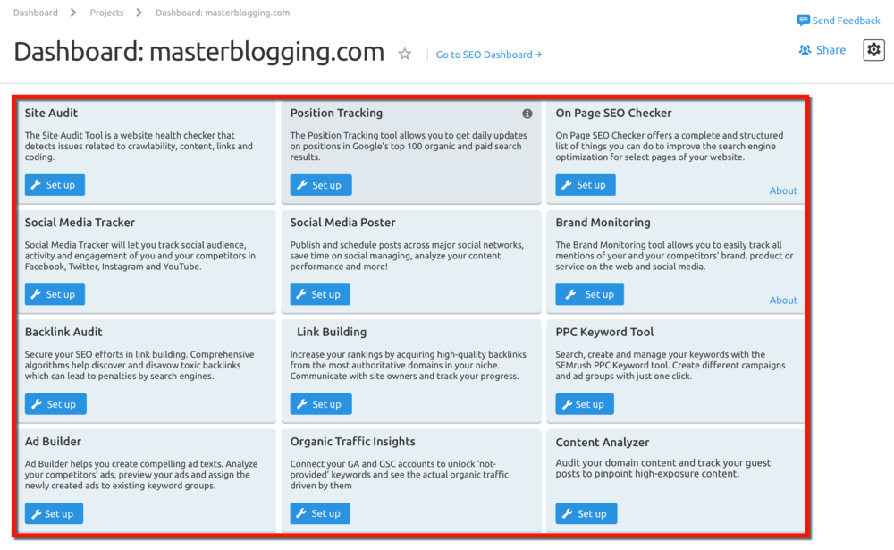 SEMrush Project Tools