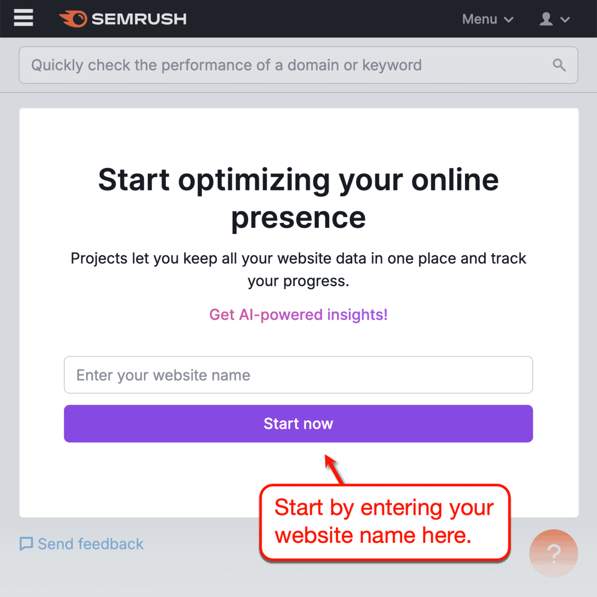 Semrush First-Time Setup