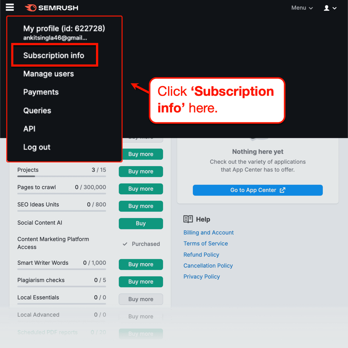 Subscription Info Page