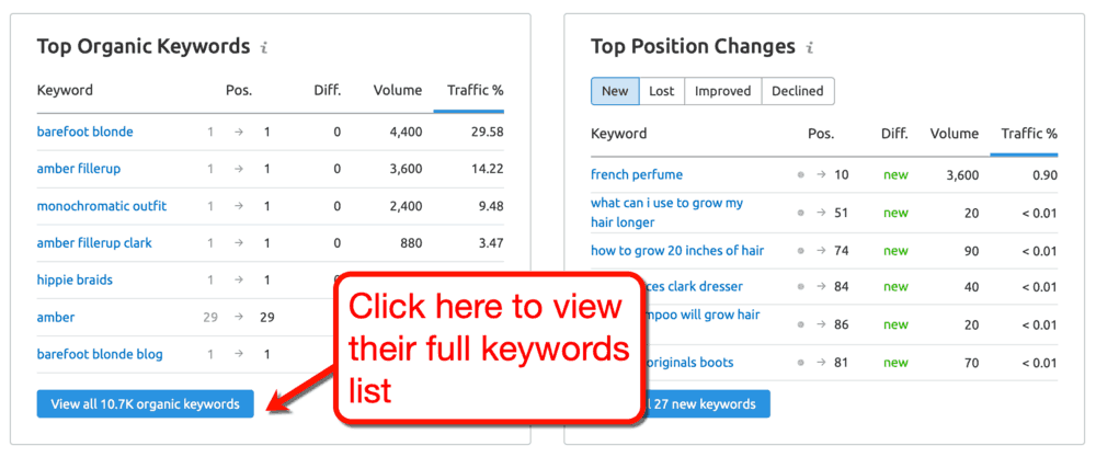 SEMrush Top Organic Keywords