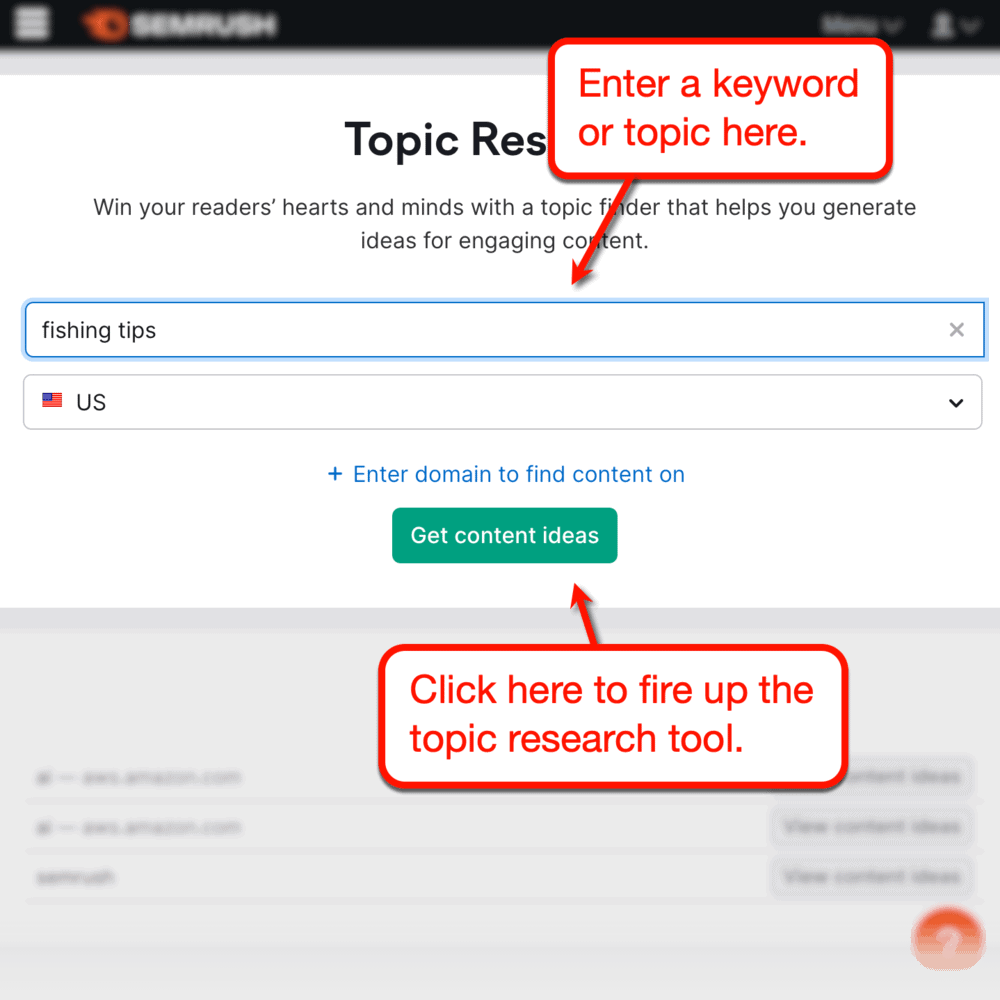 Using the Semrush topic research tool