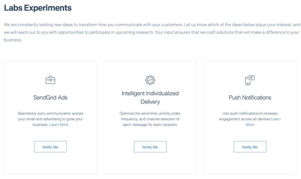 SendGrid Labs Experiments