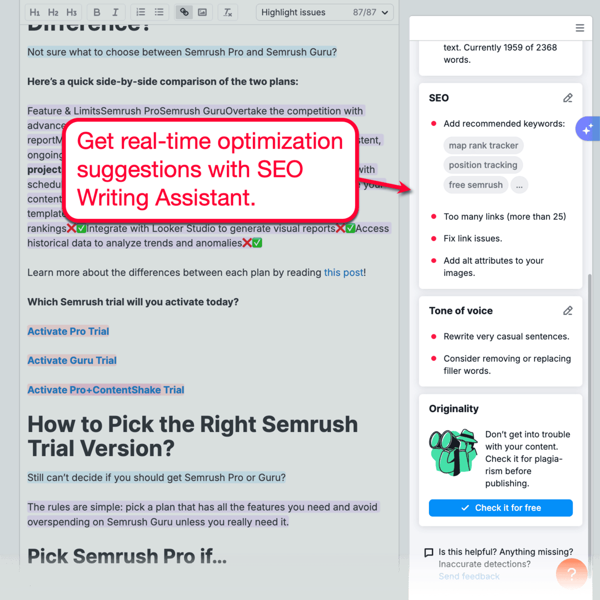 Semrush One SEO Writing Assistant