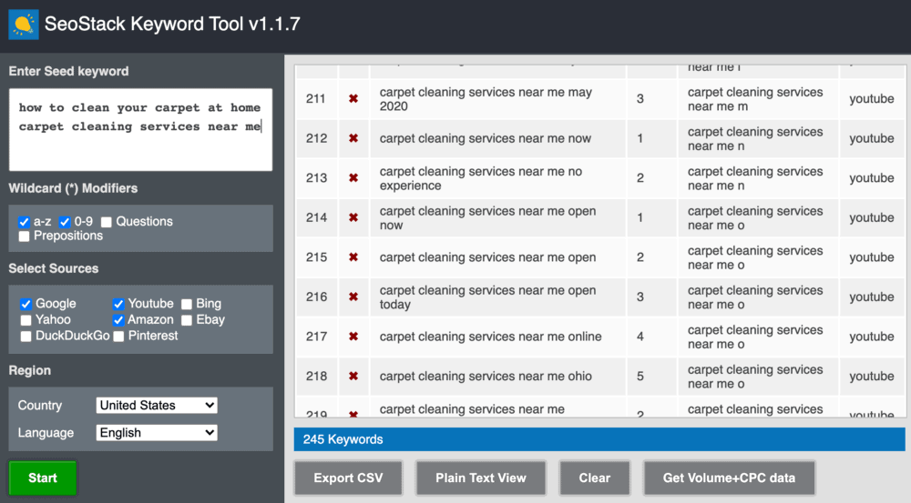 SeoStack Keyword Tool Results