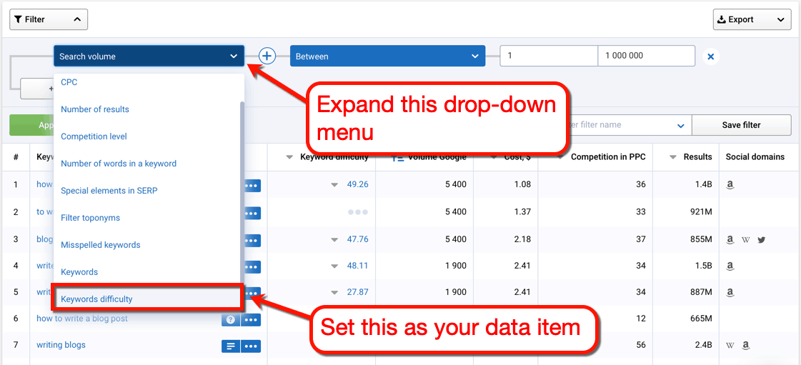 Serpstat Add New Filter Item