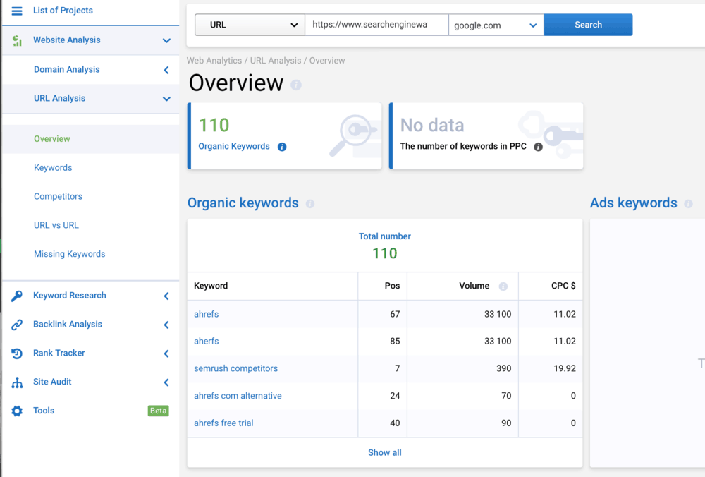 Serpstat Overview Page Inferior Content