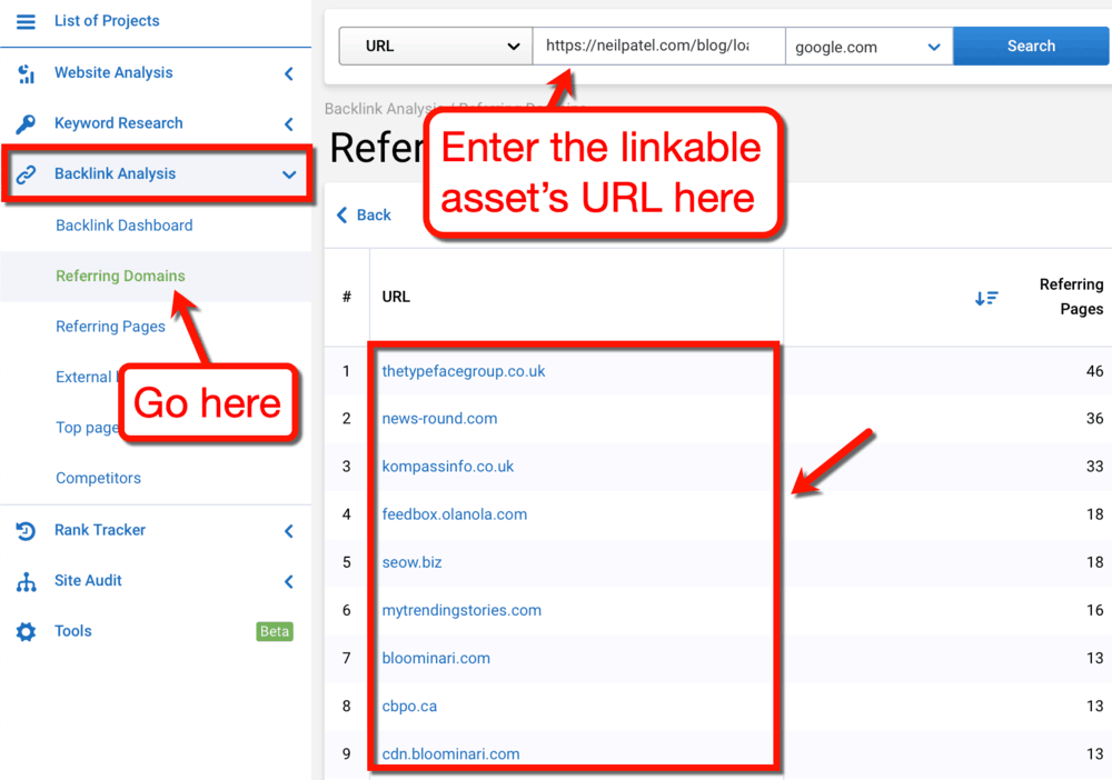 Serpstat Backlink Analysis