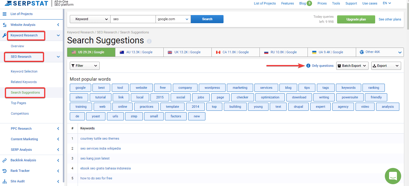 Serpstat LSI Keyword Research