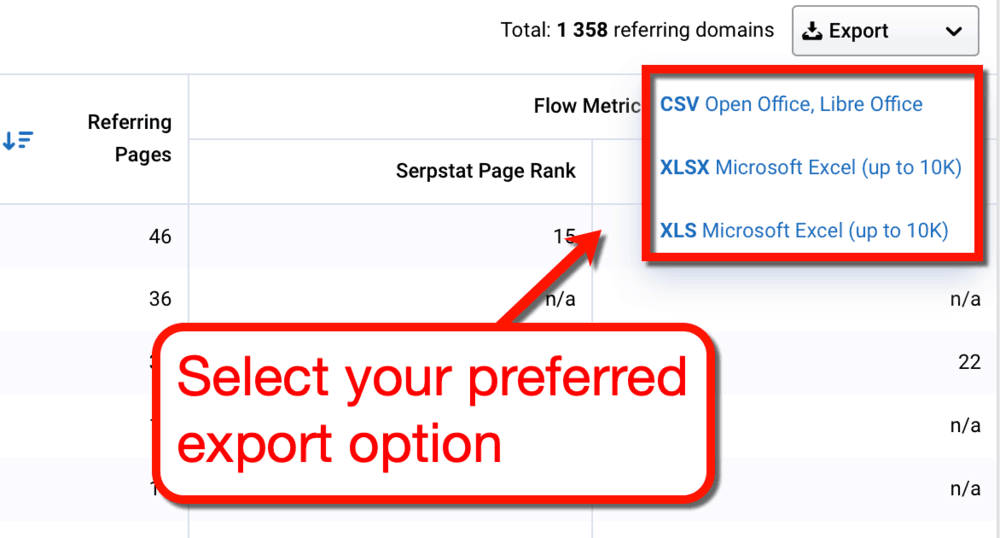 Serpstat Export Options