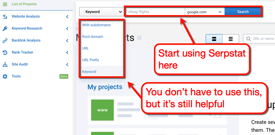 Serpstat Start Research