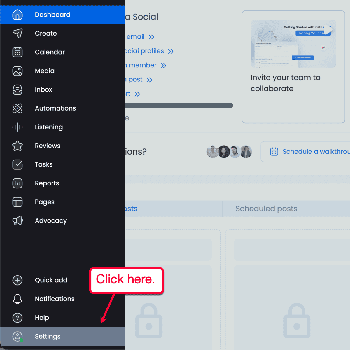 Vista Social Settings Menu