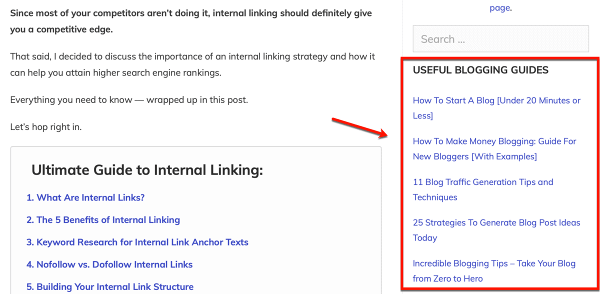 Sidebar Navigation Links