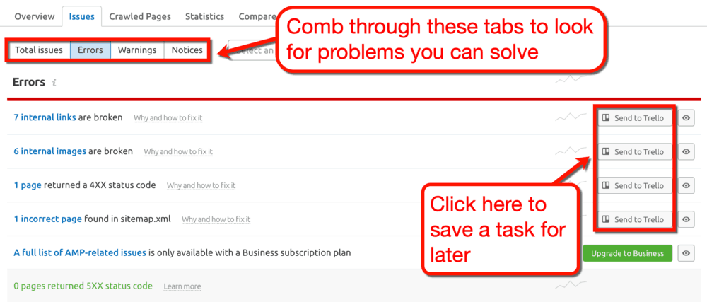 Site Audit Send to Trello