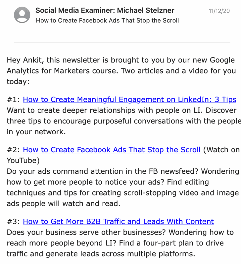 Newsletter from Social Media Examiner