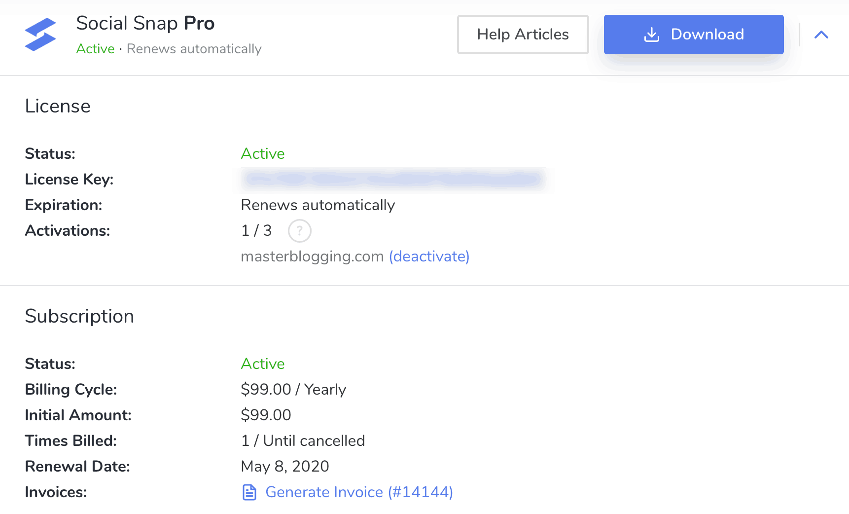 Social Snap Pro Subscription Details